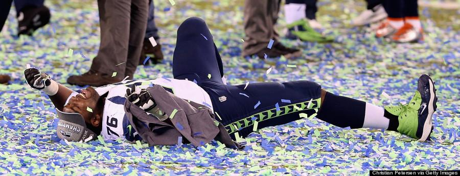 Russell Okung celebrating the Super Bowl Win. 
