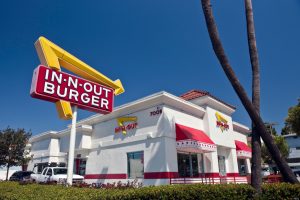 An In-N-Out Burger restaurant at 7009 West Sunset Blvd. in Los Angeles, California, USA