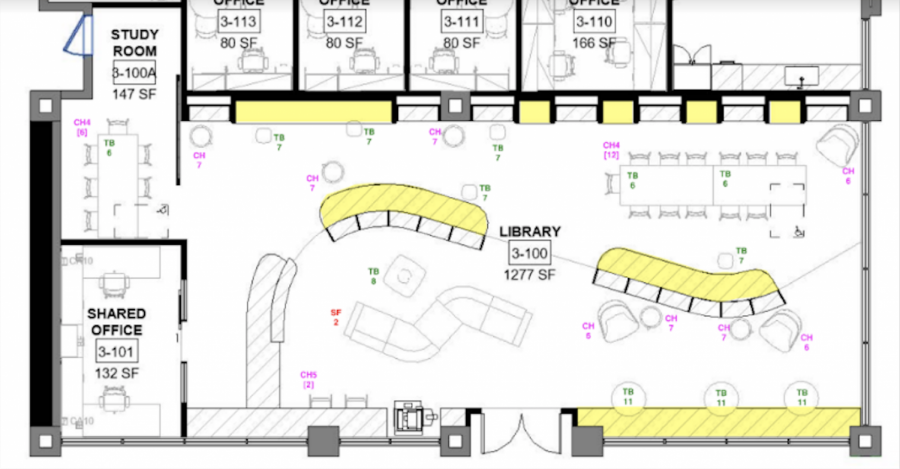 Floor plan of the new library.