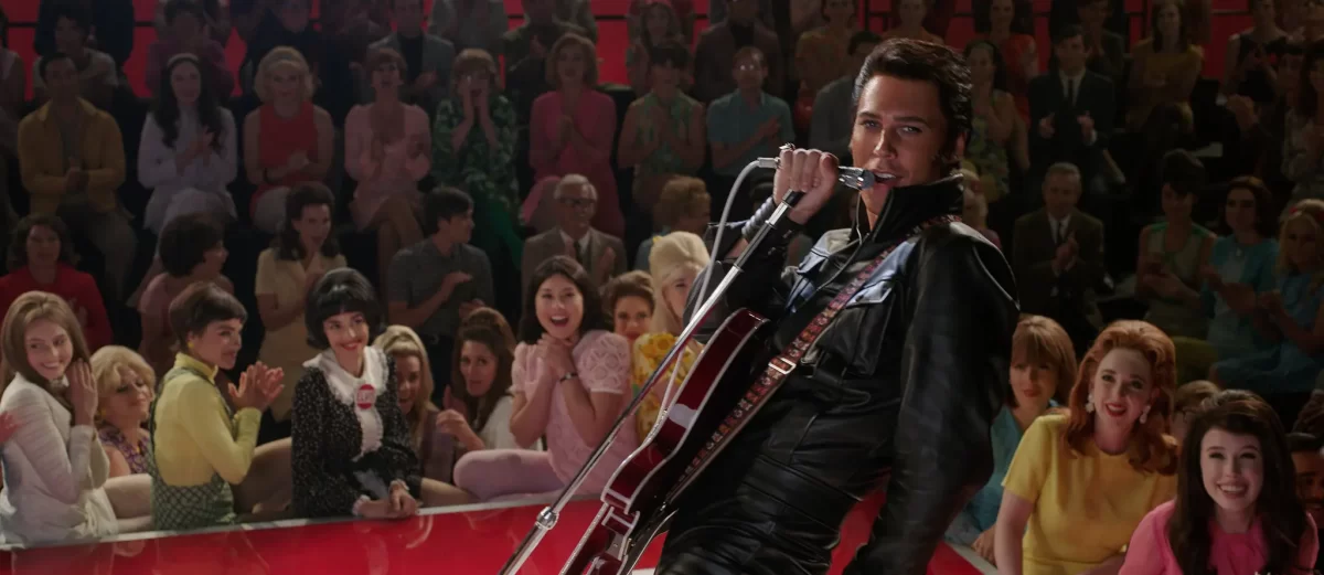 Austin Butler in Elvis; a film with a very different portrayal of Elvis Presley than Priscilla’s.
