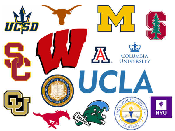 Logos from schools that Milken’s Class of 2024 will be attending in the fall