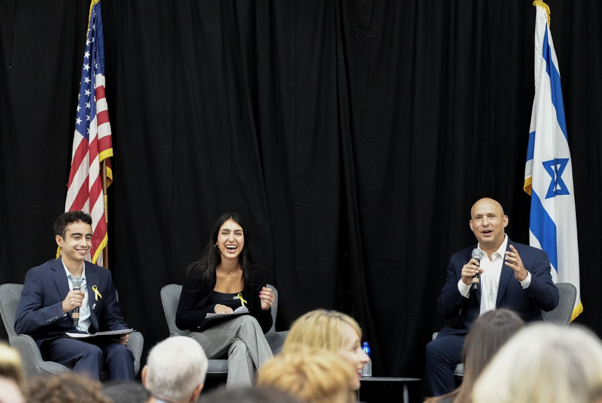 Noa Foruzanfar '25 and Tomer Zur '26 interviewing former Prime Minister Bennett